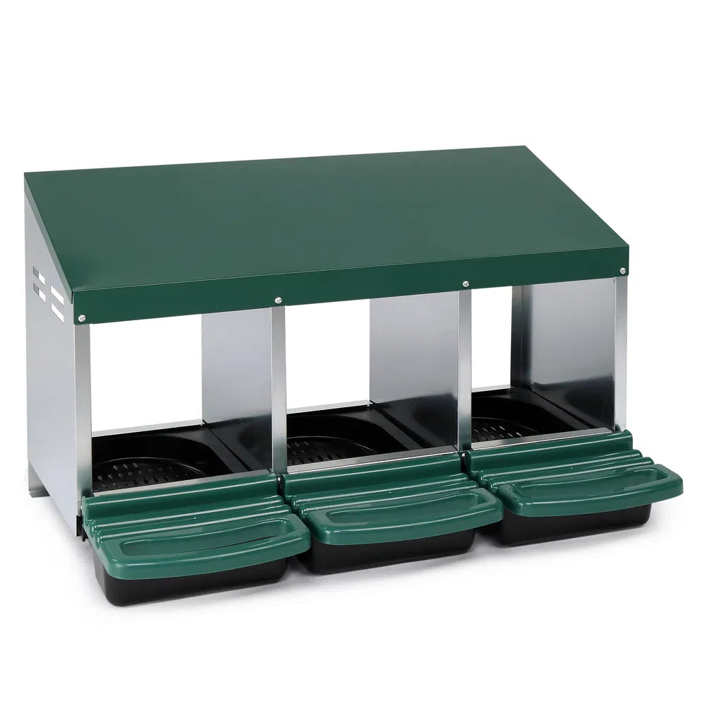 3-Compartment Chicken Nesting Box with Plastic Egg Tray - Green