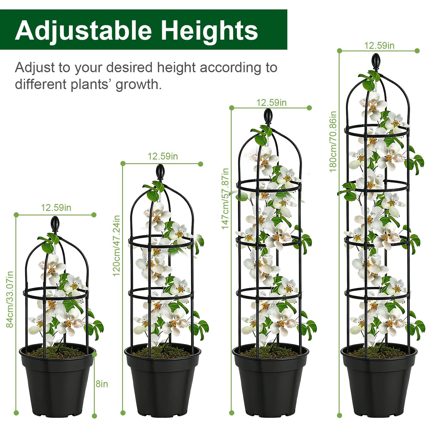 2 Pack Garden Obelisk Trellis 5.9FT Plant Support for Climbing Vines & Vegetables - Black