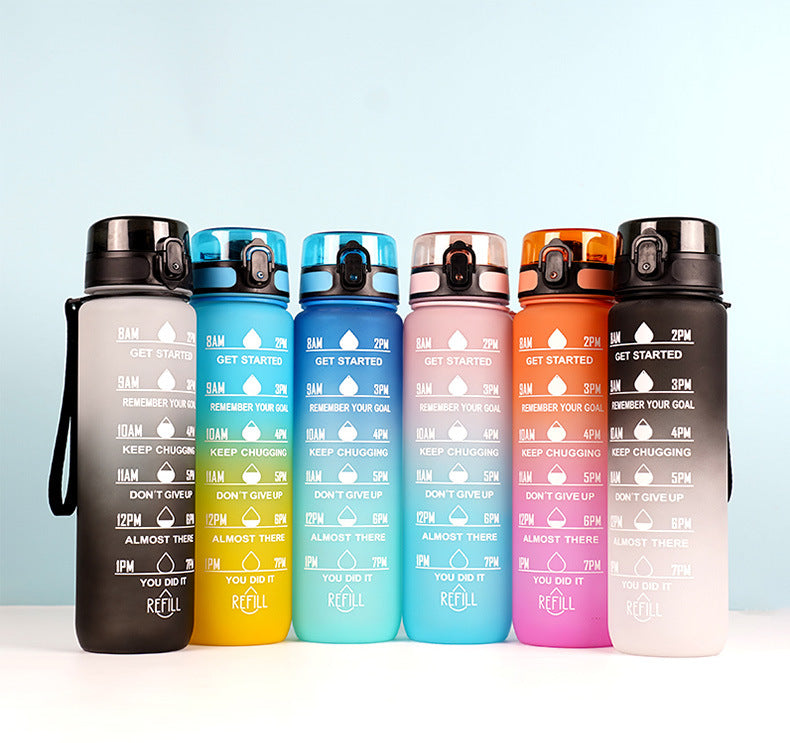 Large Capacity Sports Water Bottle - Gradient Cup with Lanyard 1000ml