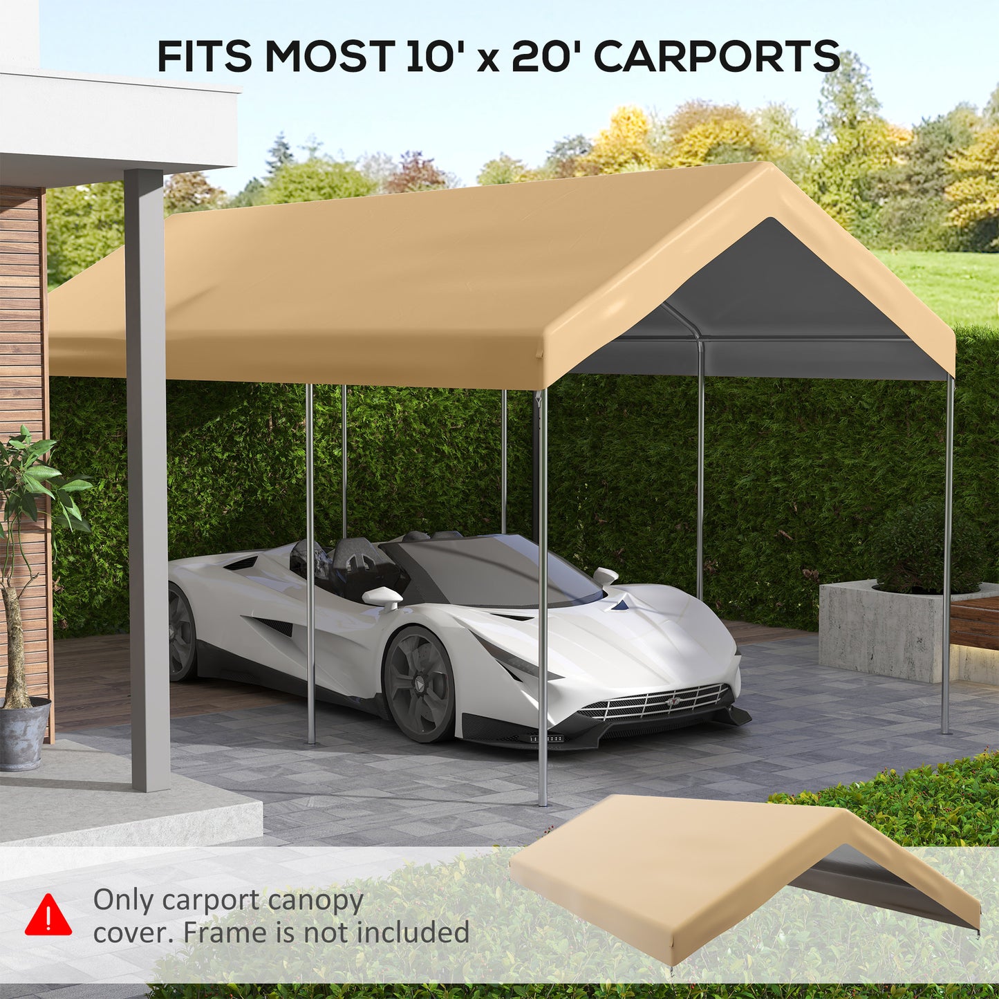 19.7' x 9.7' Carport Replacement Canopy Cover - Beige with Bungee Cords