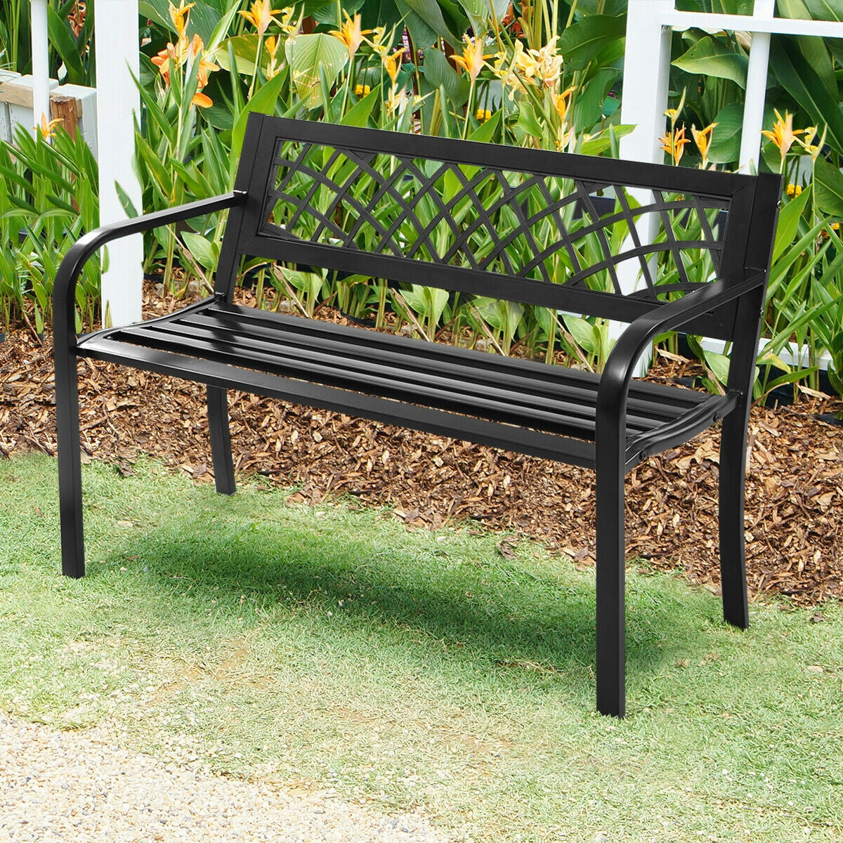 Outdoor Bench with Steel Frame and PVC Backrest