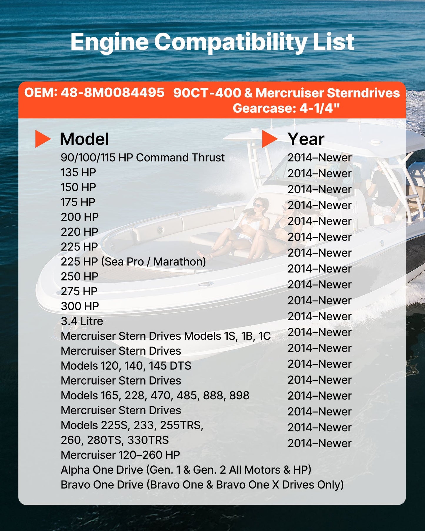 Outboard Propeller 15 Spline Aluminum RH 4-Blade Fit Mercury/Mariner Engines 135-300 HP