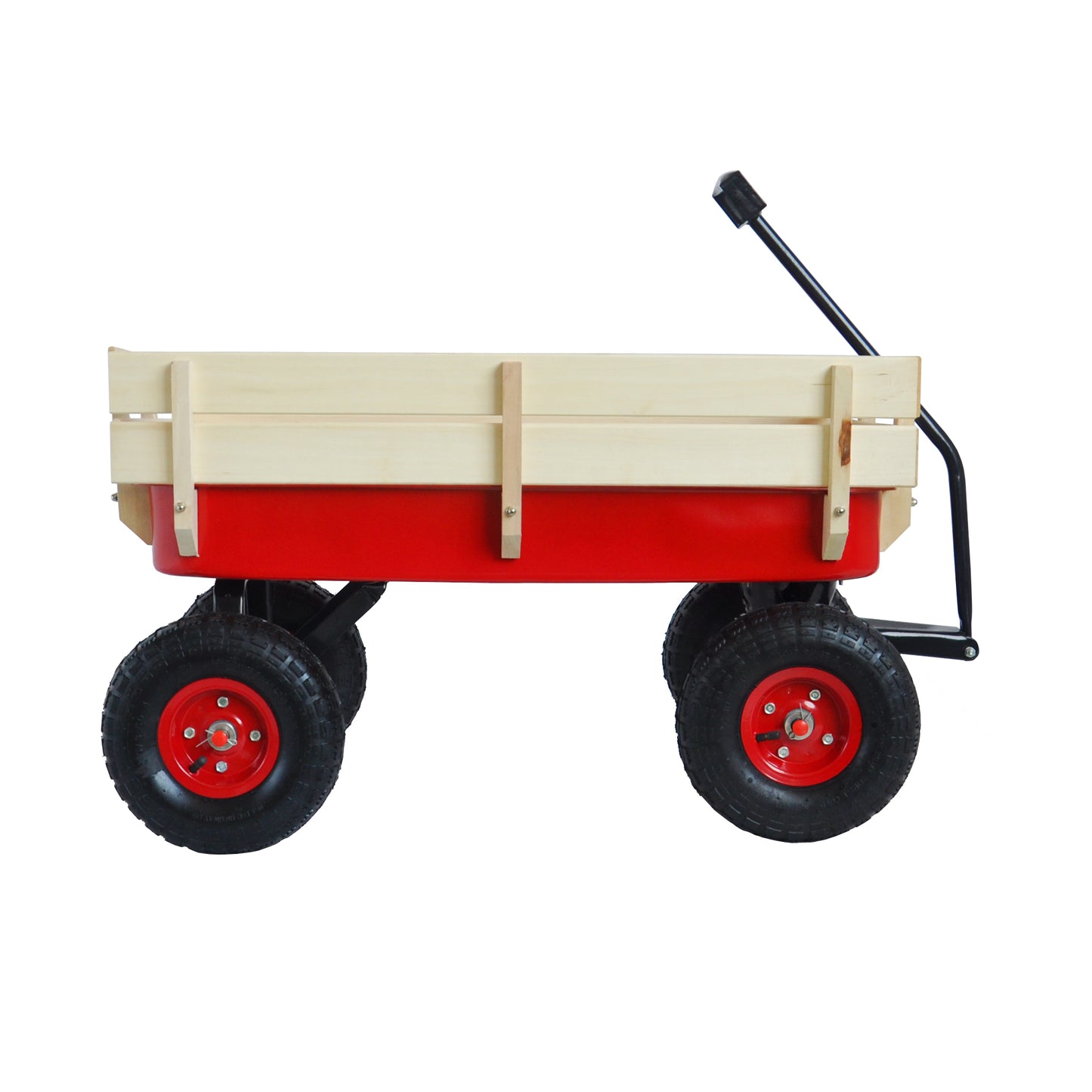 Garden Wagon with Wooden Side Panels and Pneumatic Tires - Heavy Duty Utility Cart