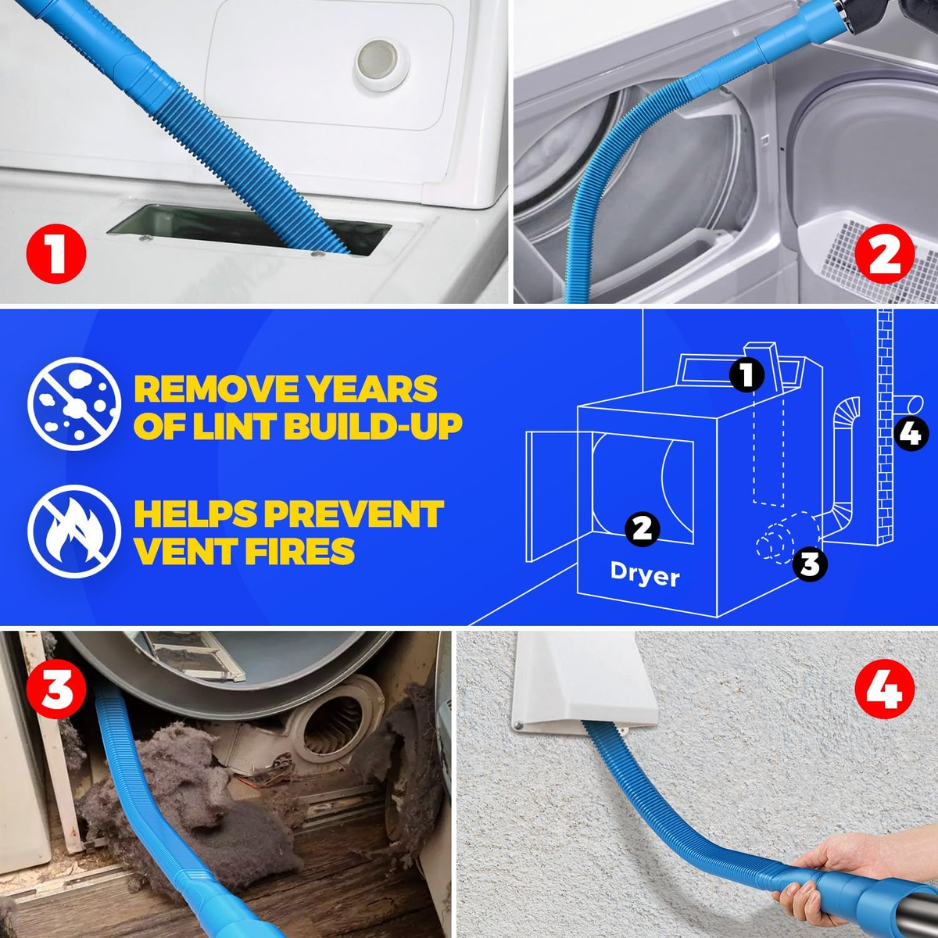Blue Dryer Vent Cleaner Vacuum Attachment Kit - Flexible Hose for Lint Removal