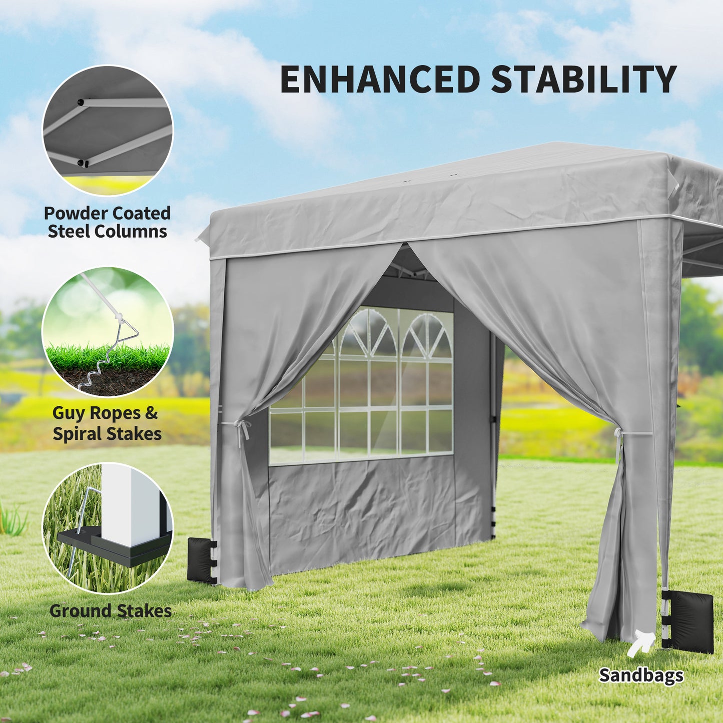 10x10 Pop Up Canopy Tent with Sidewalls - Light Gray