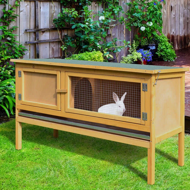 Wooden Rabbit Hutch with Waterproof Roof and Removable Tray - Pet House for Small Animals