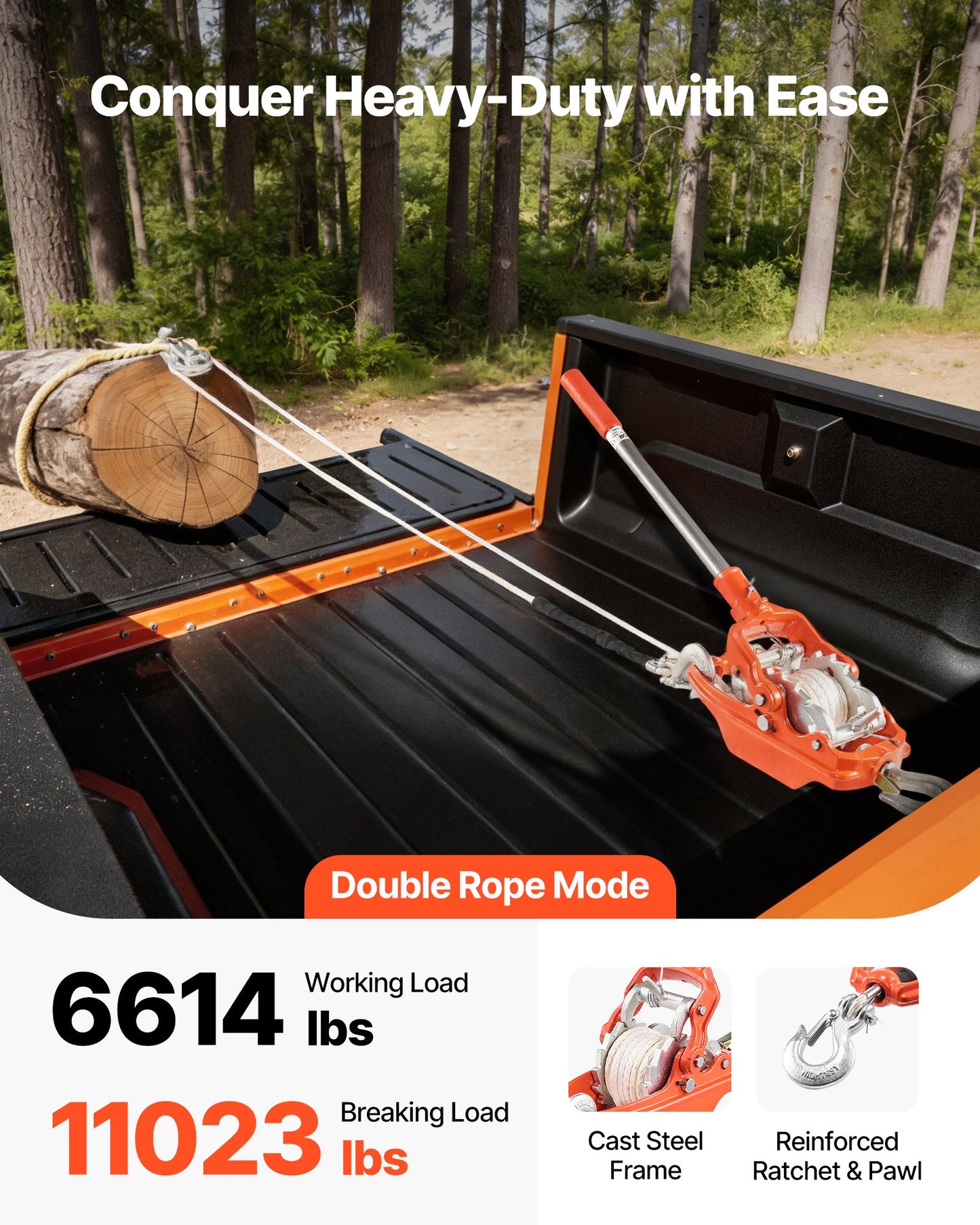 Heavy Duty Rope Puller 6614 Lb Capacity Ratchet Winch with 35 Ft Rope & Hooks
