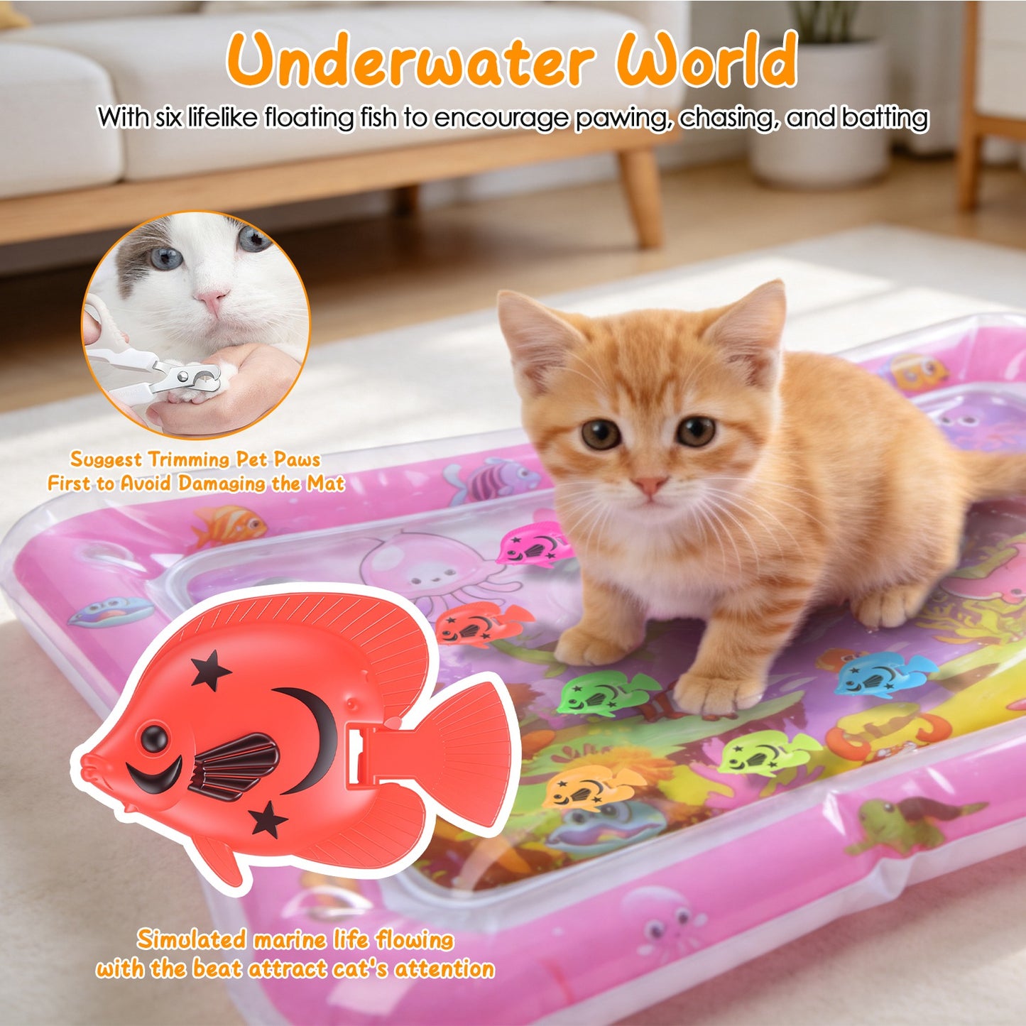 Interactive Cat Water Mat with Floating Fish & LED Light - Pet Enrichment