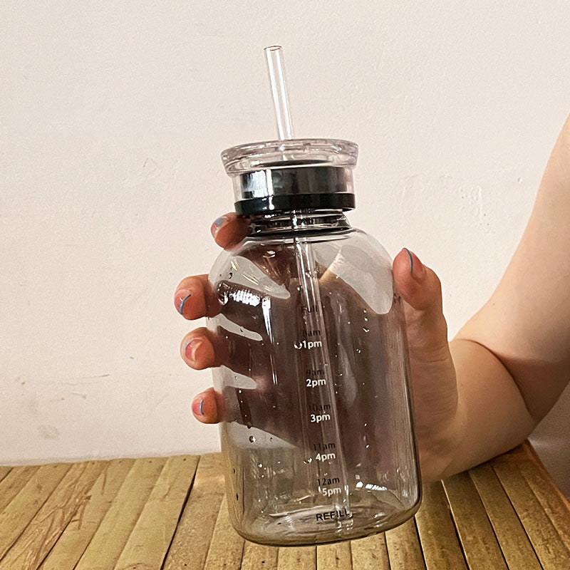 Large Capacity Double Lid Glass Water Tumbler - Office Drinkware