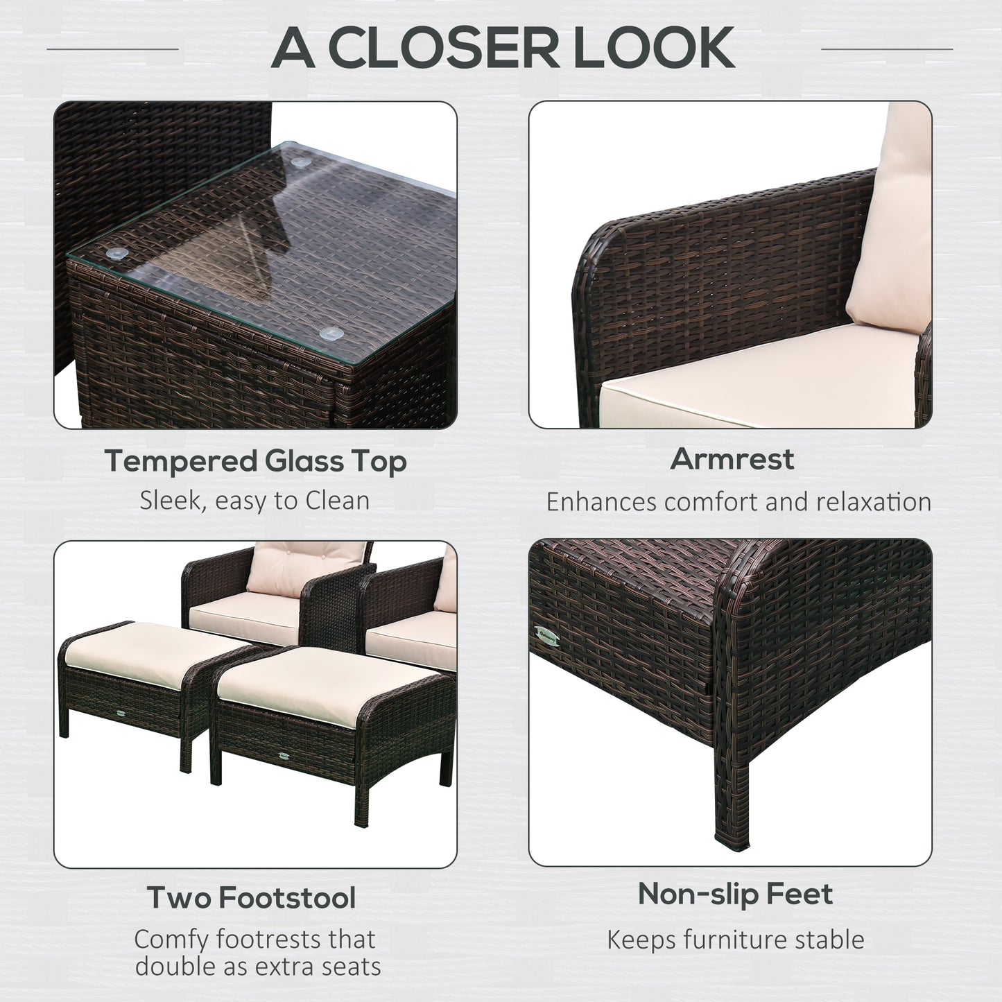 5-Piece Rattan Wicker Outdoor Patio Conversation Set