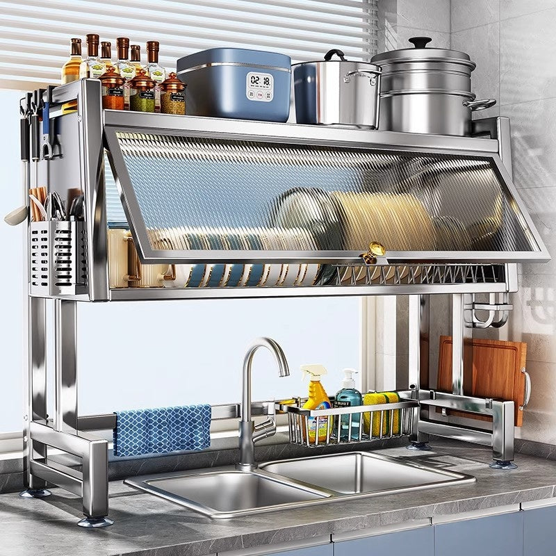 Stainless Steel Kitchen Sink Rack with Draining Set & Hooks - Multiple Sizes