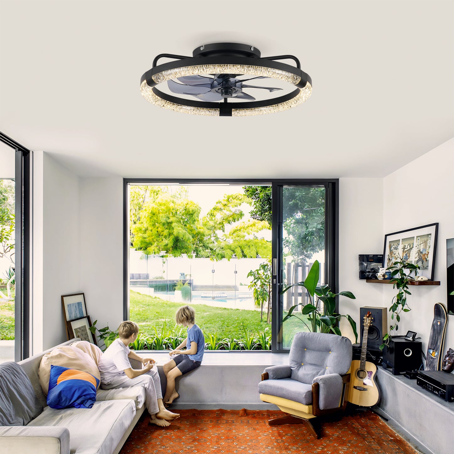 20" Modern Ceiling Fan with LED Light & Remote Control - Matte Black