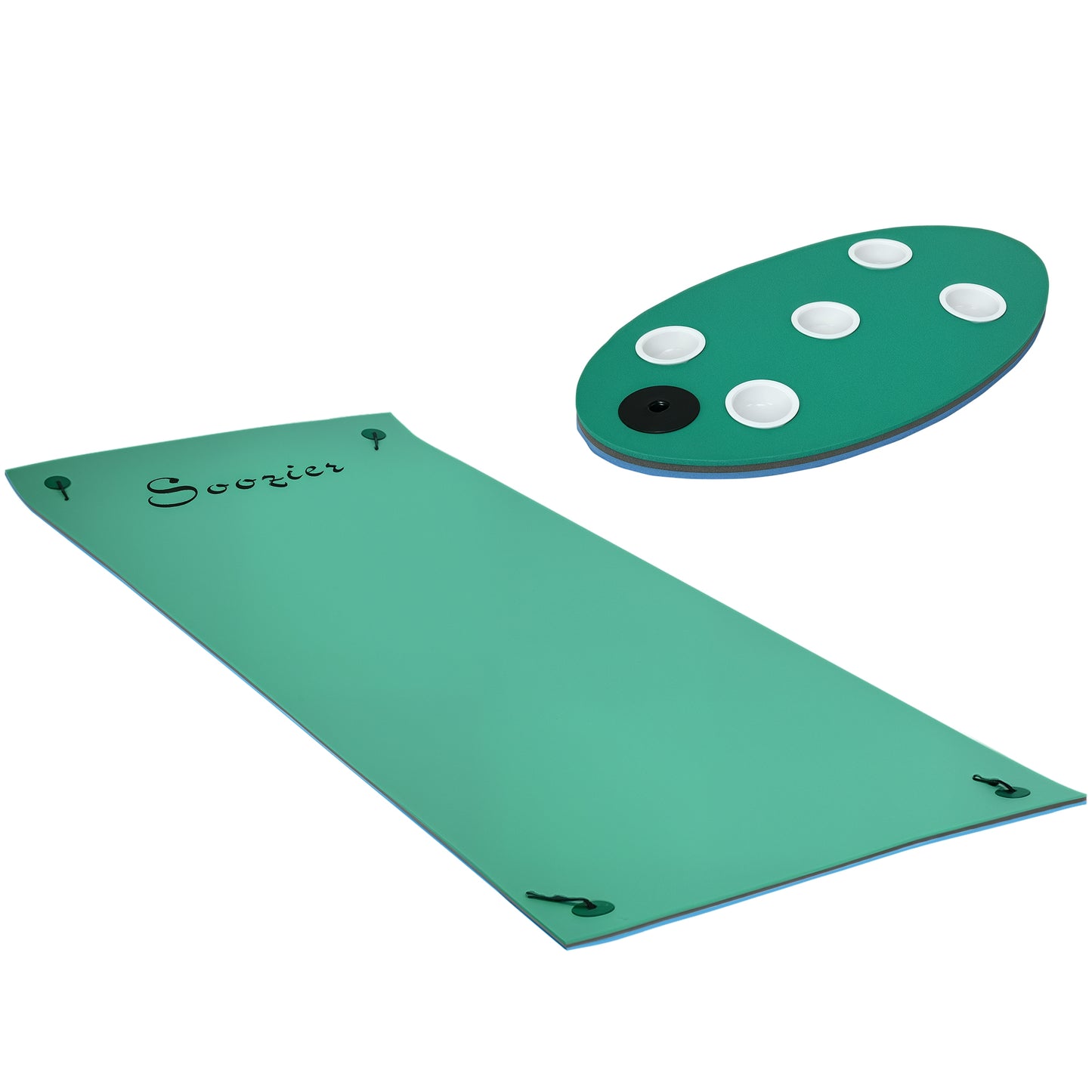 12' x 5' Floating Water Mat with Cup Holder for 2-3 People - Green