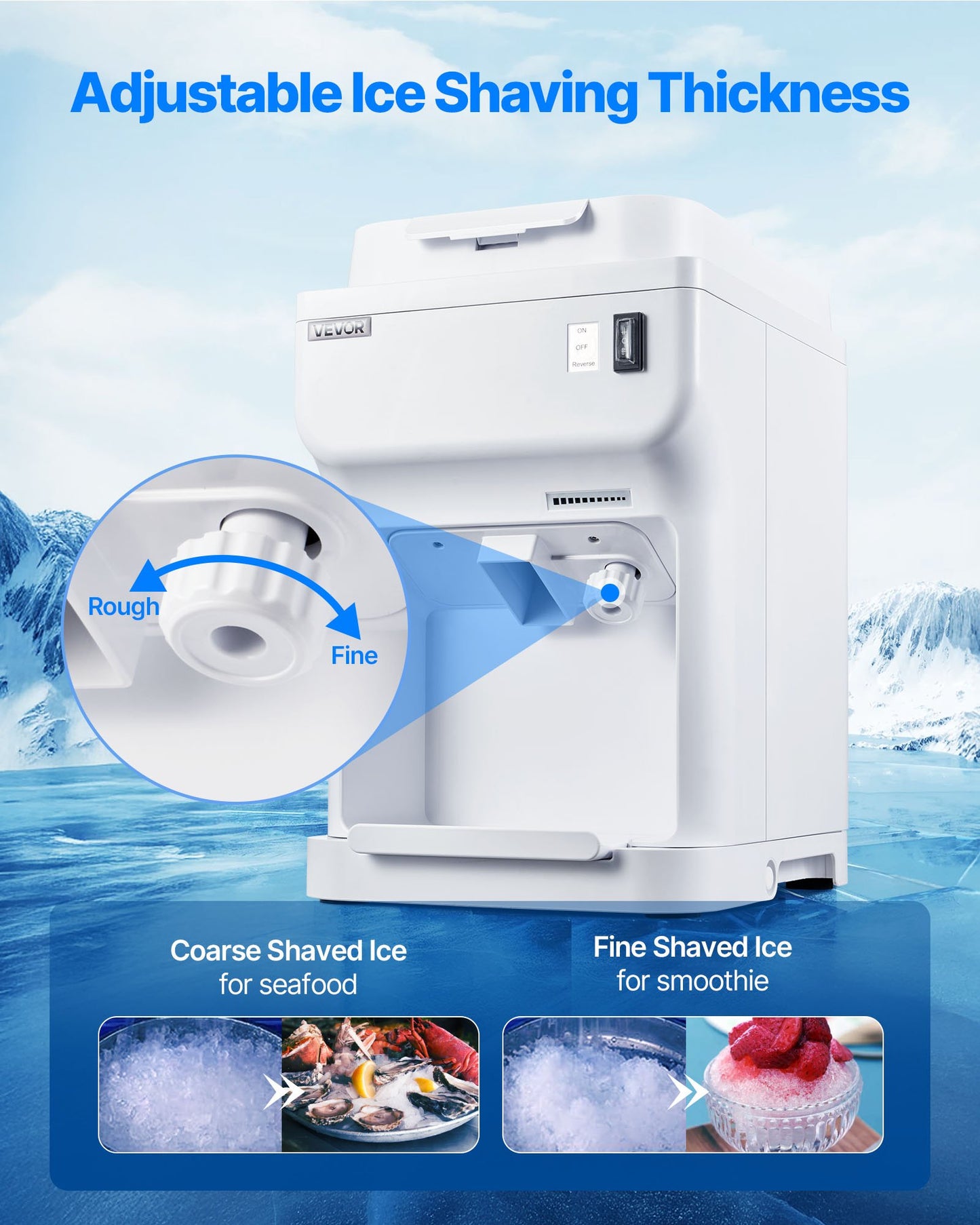 Electric Snow Cone Maker 220LBS/H Ice Shaver Machine White Commercial