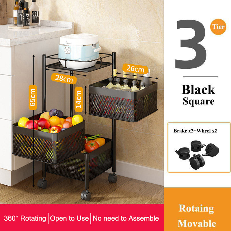 Vegetable Storage Basket Rack with Wheels - Multi-Layer Metal Kitchen Organizer