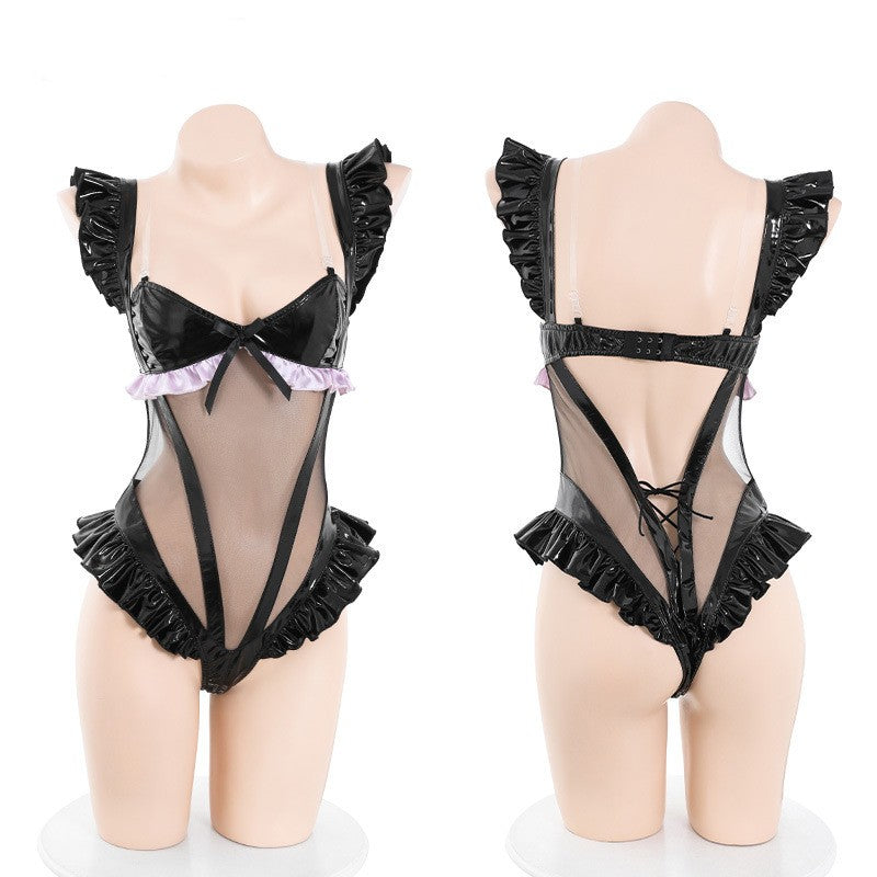 Erotic Lingerie Uniform Patent Leather Suit for Women - Passionate Costume