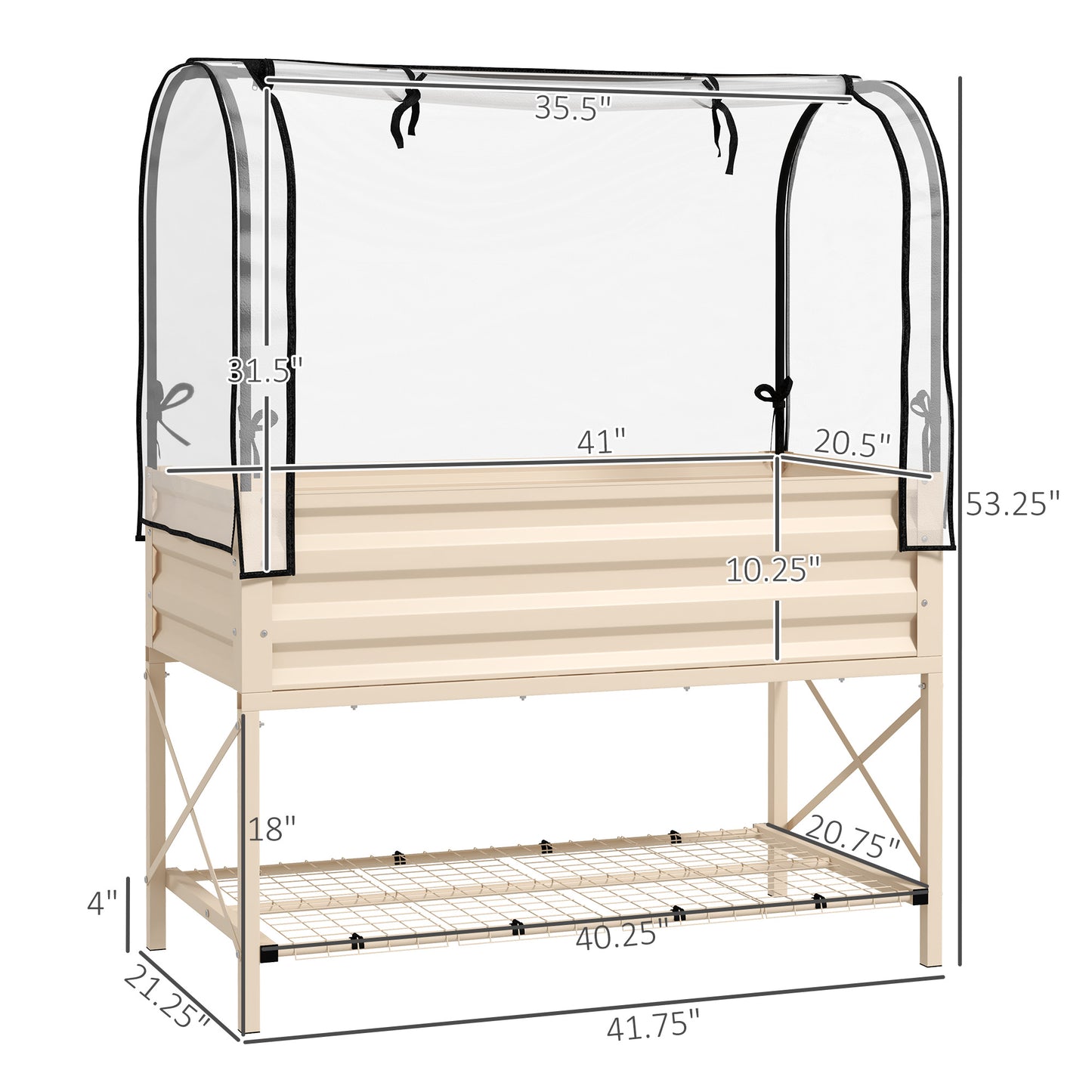 Raised Garden Bed with Cover and Legs - Metal Elevated Planter Box for Vegetables, Cream