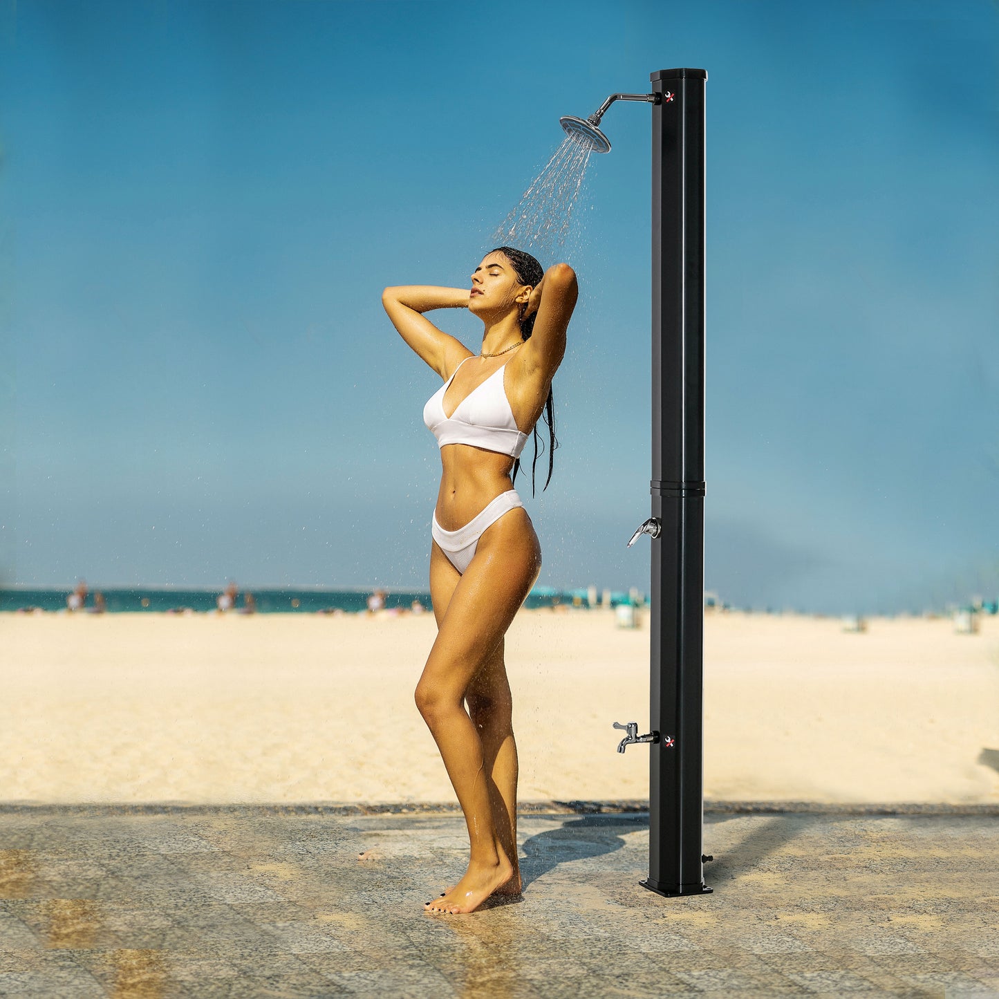 7ft Outdoor Solar Heated Shower with Adjustable Temperature & Pressure
