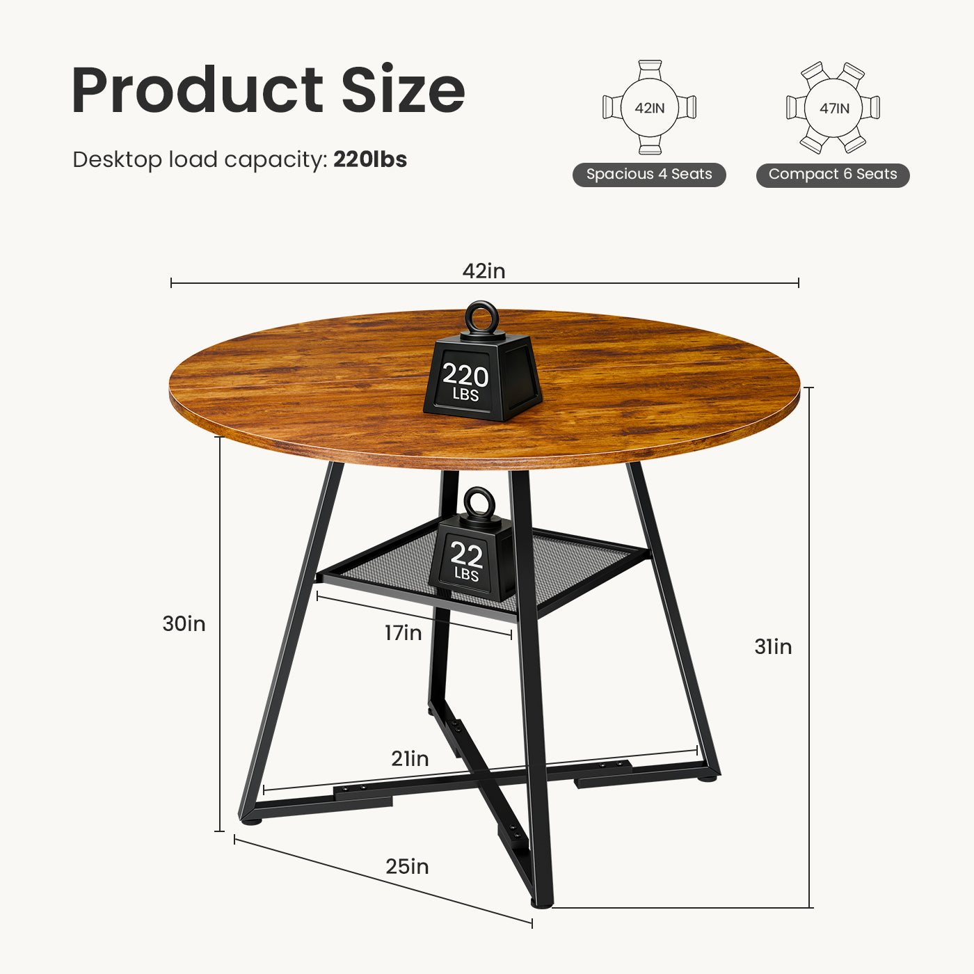 Round Table, Suitable For 4 To 6 People, A Space-saving Kitchen Table