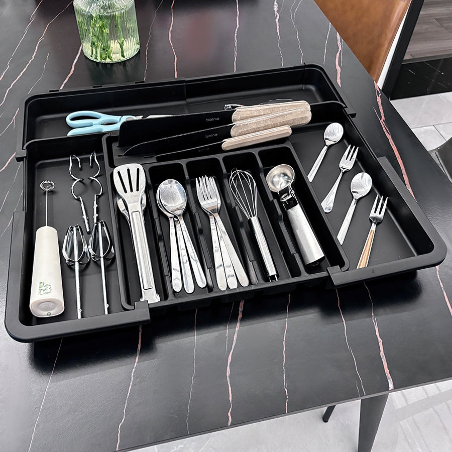 Kitchen Cutlery Storage Box Organizer with Expandable Compartments