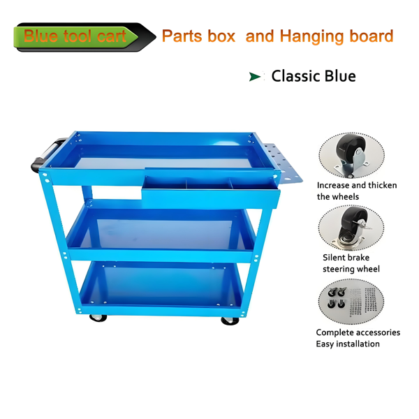 Heavy Duty Steel 3-Tier Rolling Tool Cart with Lockable Wheels & Large Capacity