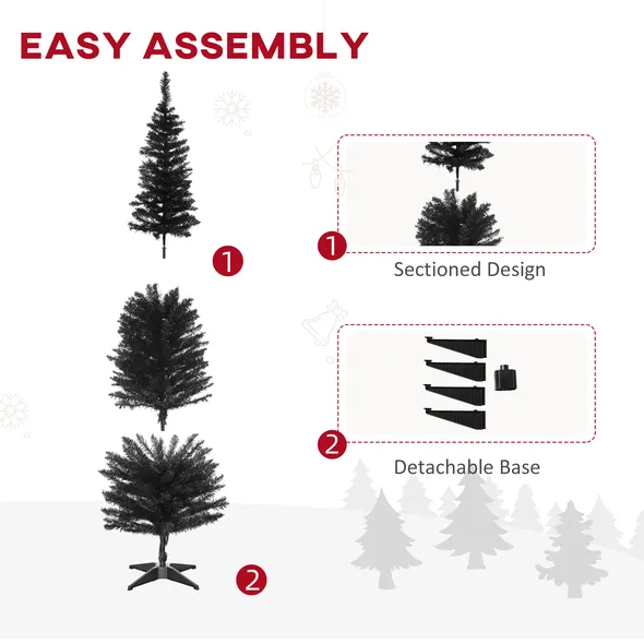 6 Ft Slim Artificial Pencil Christmas Tree with 390 Branch Tips - Black