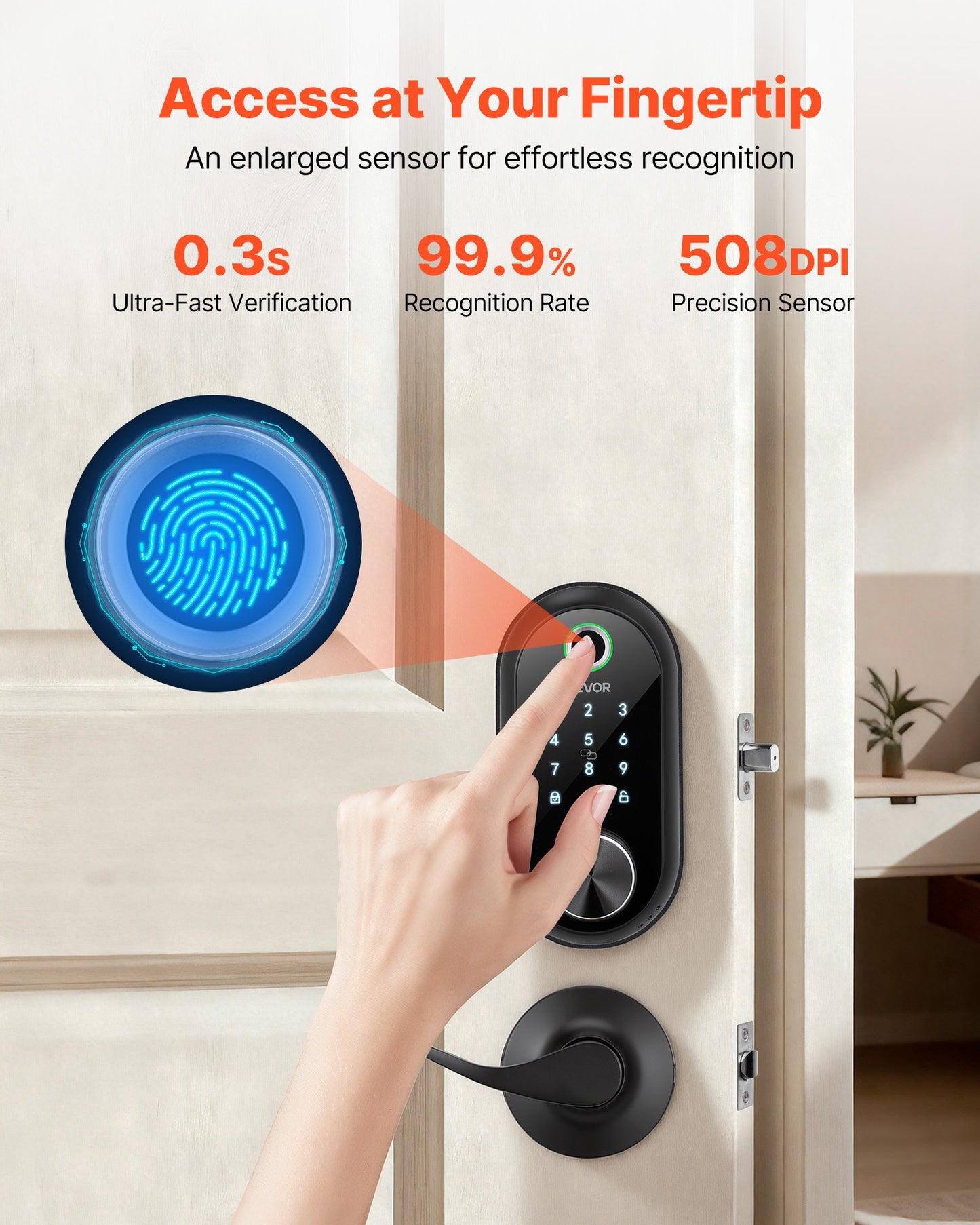 Keyless Fingerprint Door Lock Set with Handle - Touchscreen & Auto Locking, Matte Black