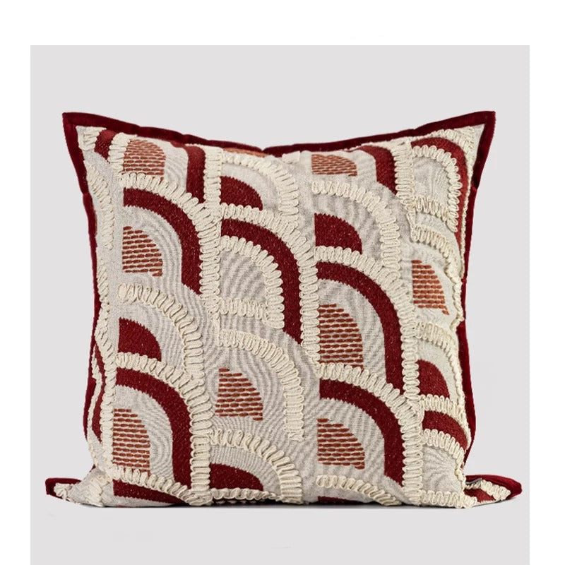 Red Wabi-Sabi Embroidered Throw Pillow - Mid-Century Style, Multiple Sizes