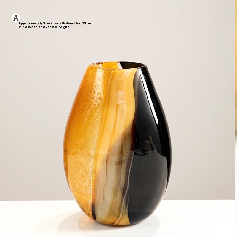 Black Orange Striped Glass Vase - Modern Decorative Home Centerpiece