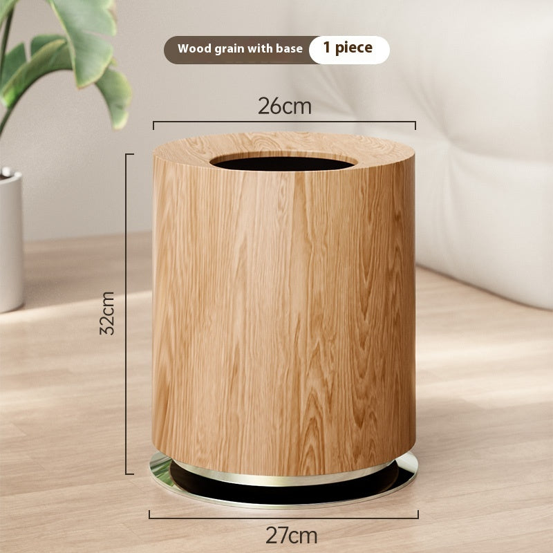 Light Wood Luxury Creative Grain Garbage Can 12L with Base - Modern Kitchen Wastebasket