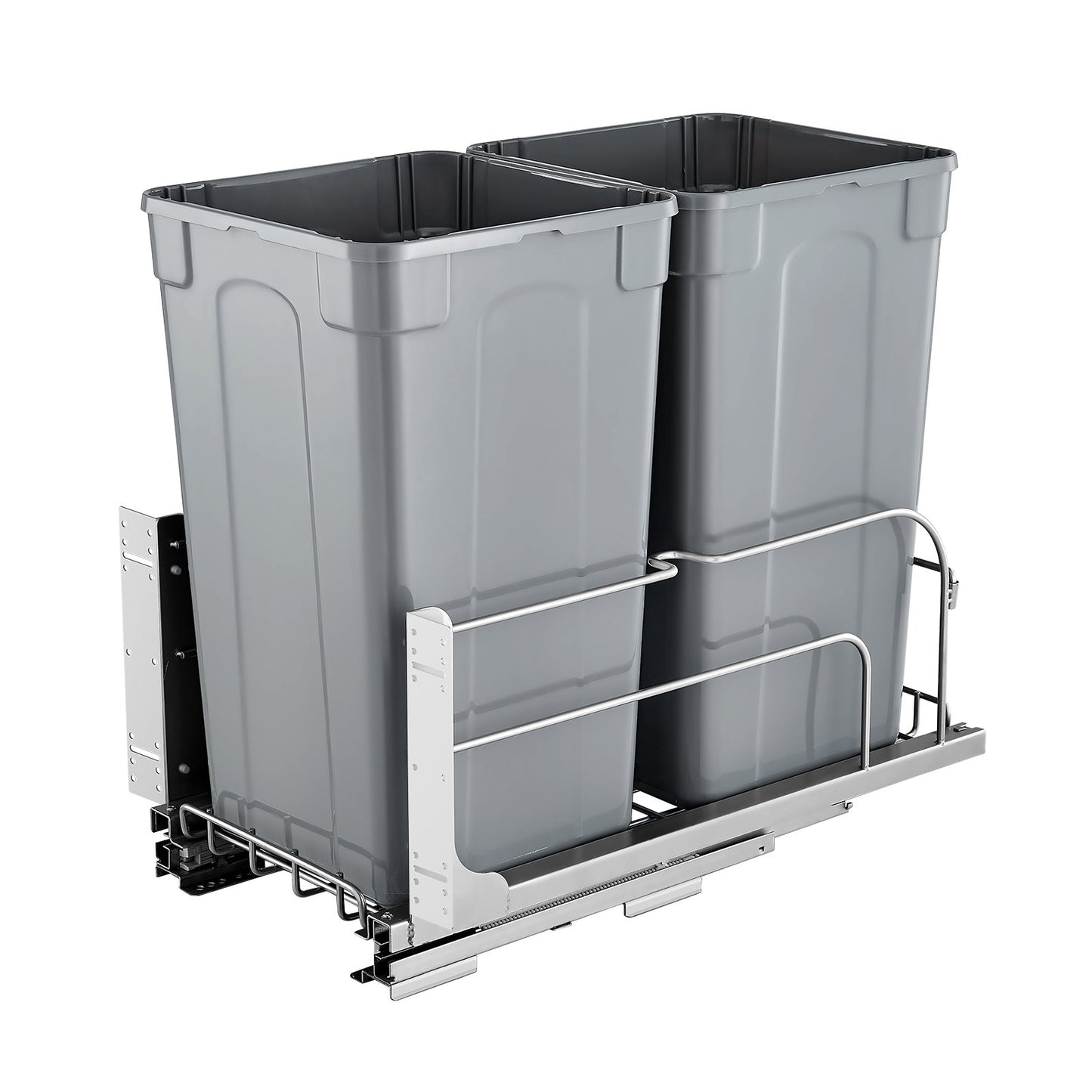 27QT Double Pull-Out Kitchen Trash Can with Soft Close - Grey