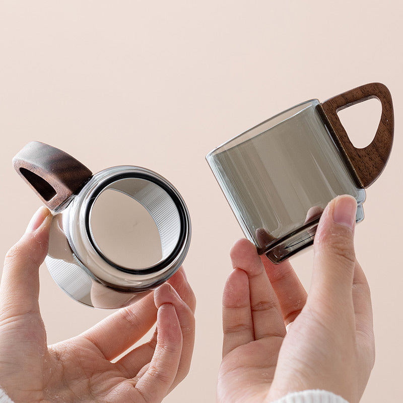 Glass Teacup with Handle Less Than 200ml Walnut Finish Heat-Resistant