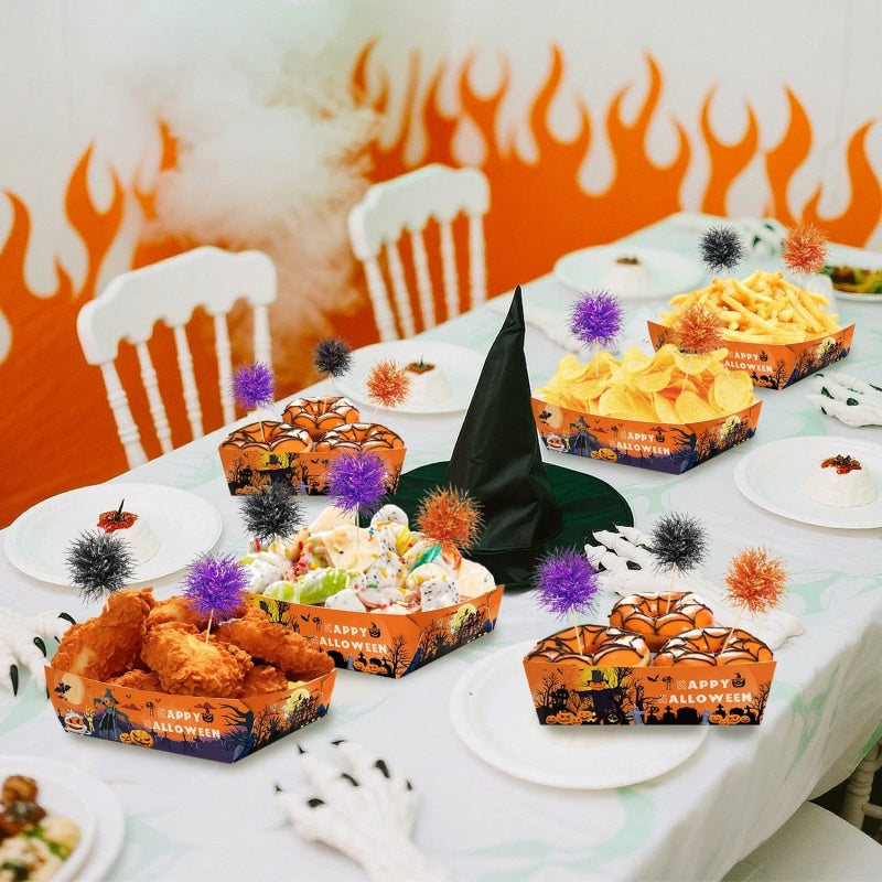 12 Pack Halloween Disposable Serving Trays with Foil Frill