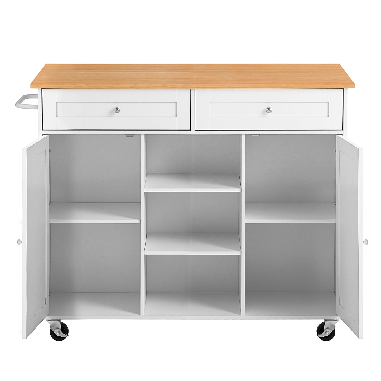 Kitchen Island Cart with Storage and Drop Leaf - Mobile White Utility Table with Drawers and Towel Rack