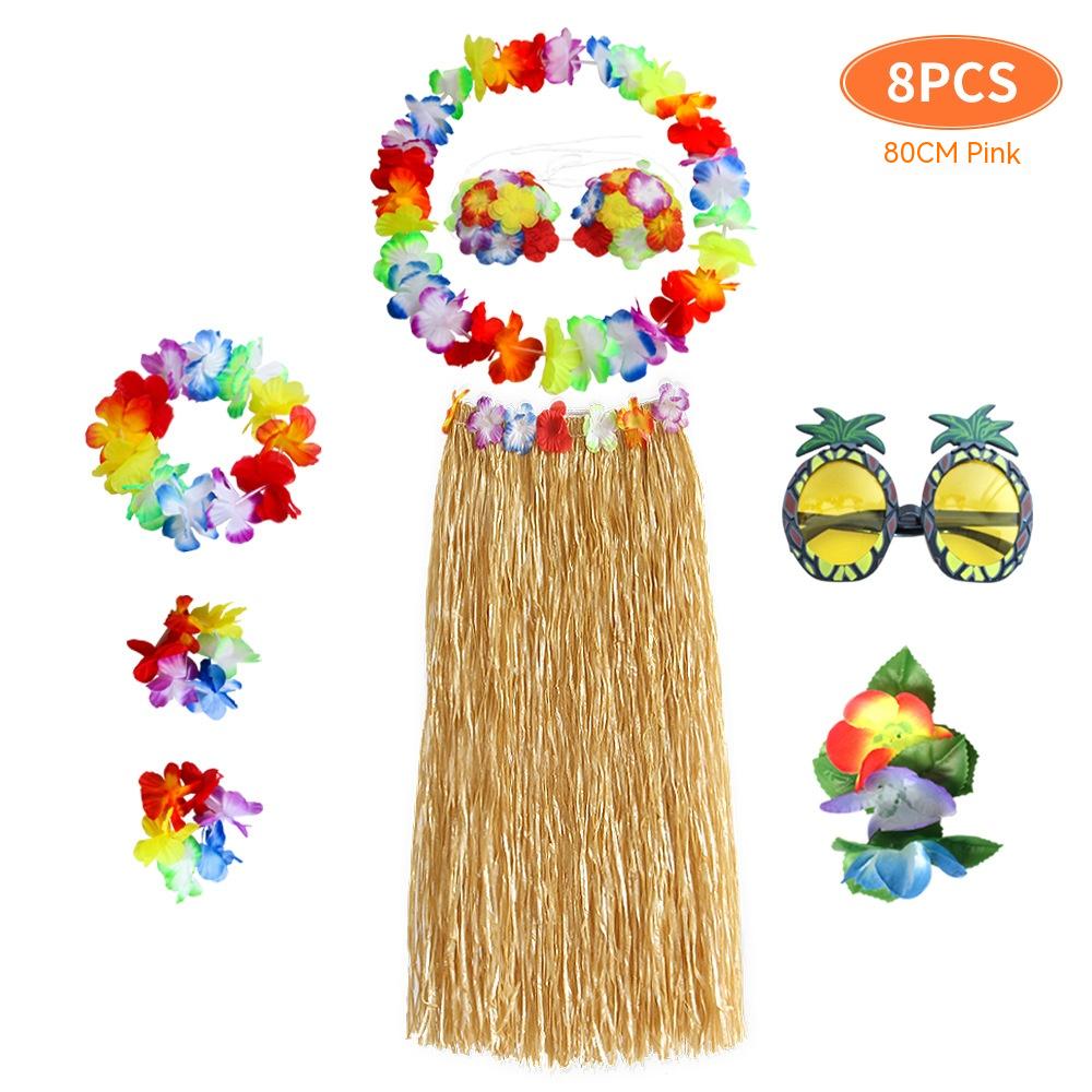 Adult Grass Skirt Set 8-Piece Party Costume for Festive Occasions