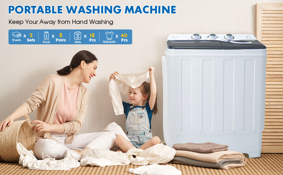 Grey28lbs Portable Washing Machine With 18lbs Wash And 10lbs Spin,