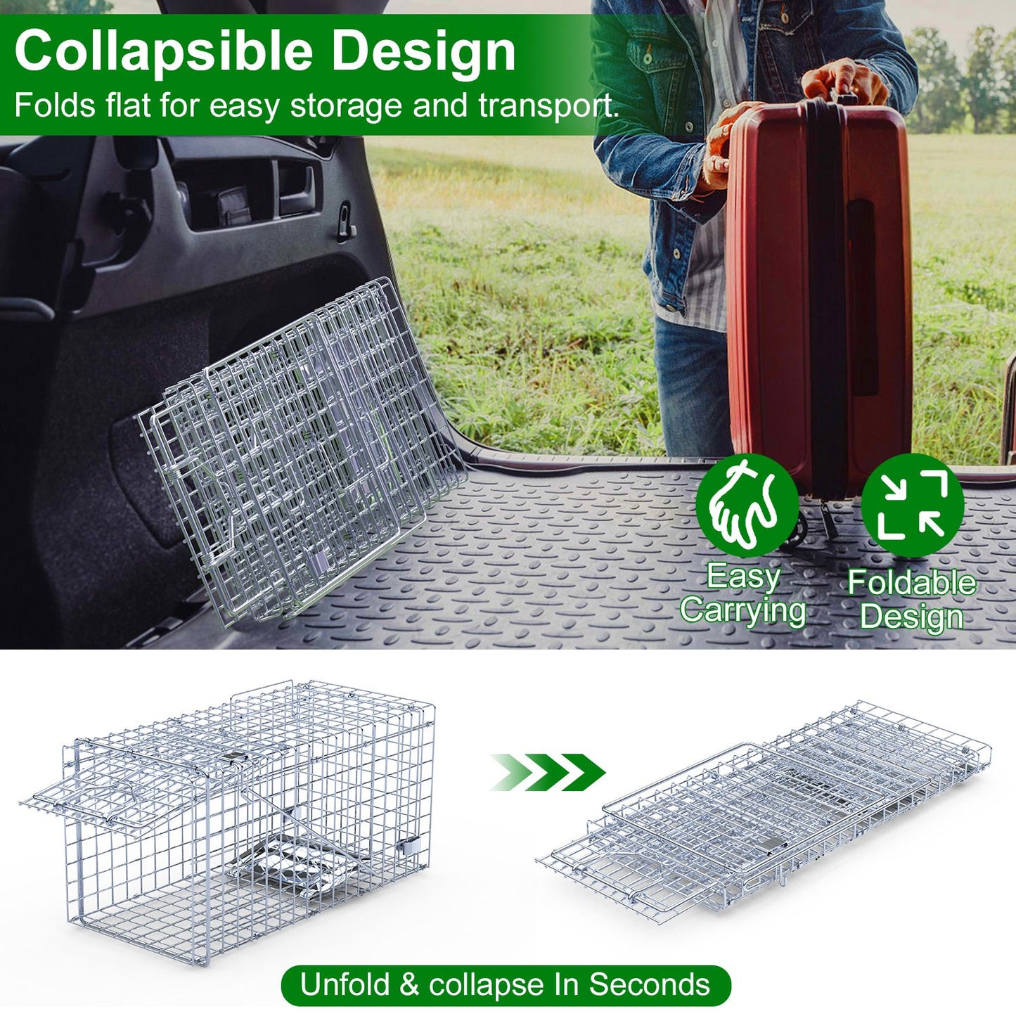 2-Pack Humane Live Animal Trap Cage 18x8x10 Inches for Small Animals