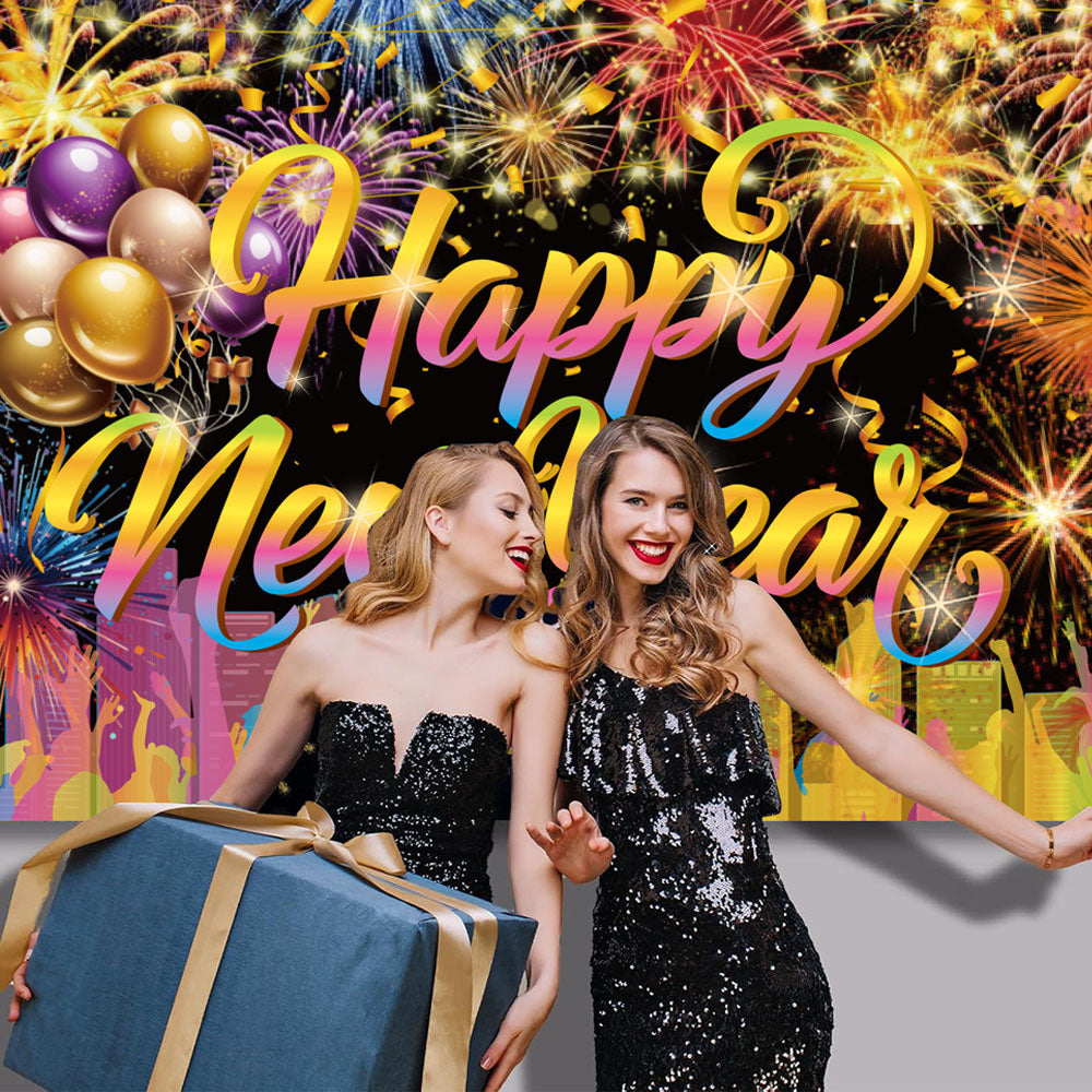 Happy New Year Party Decorations Set - 32 Inch Balloons & Banner
