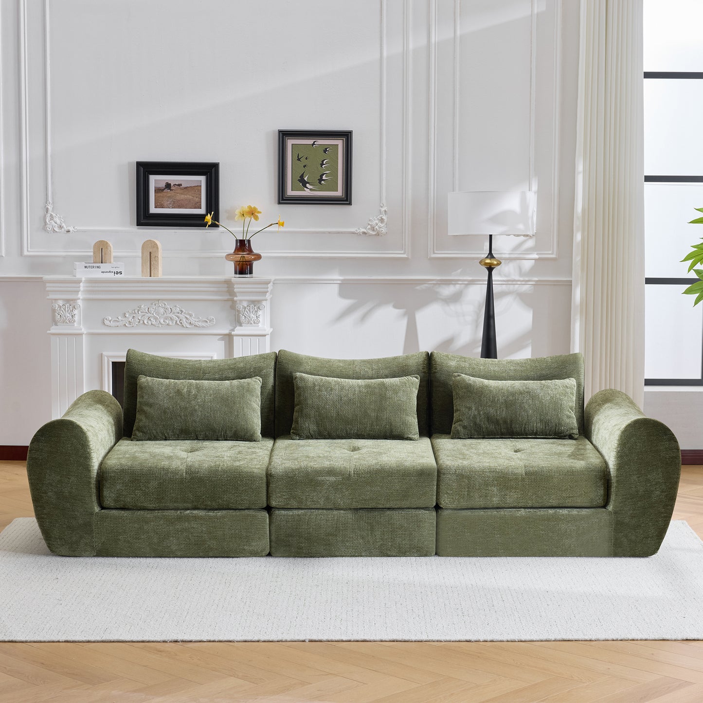 Modular Cloud Sofa Bed - Convertible Sectional Cushioned Sofa - Green