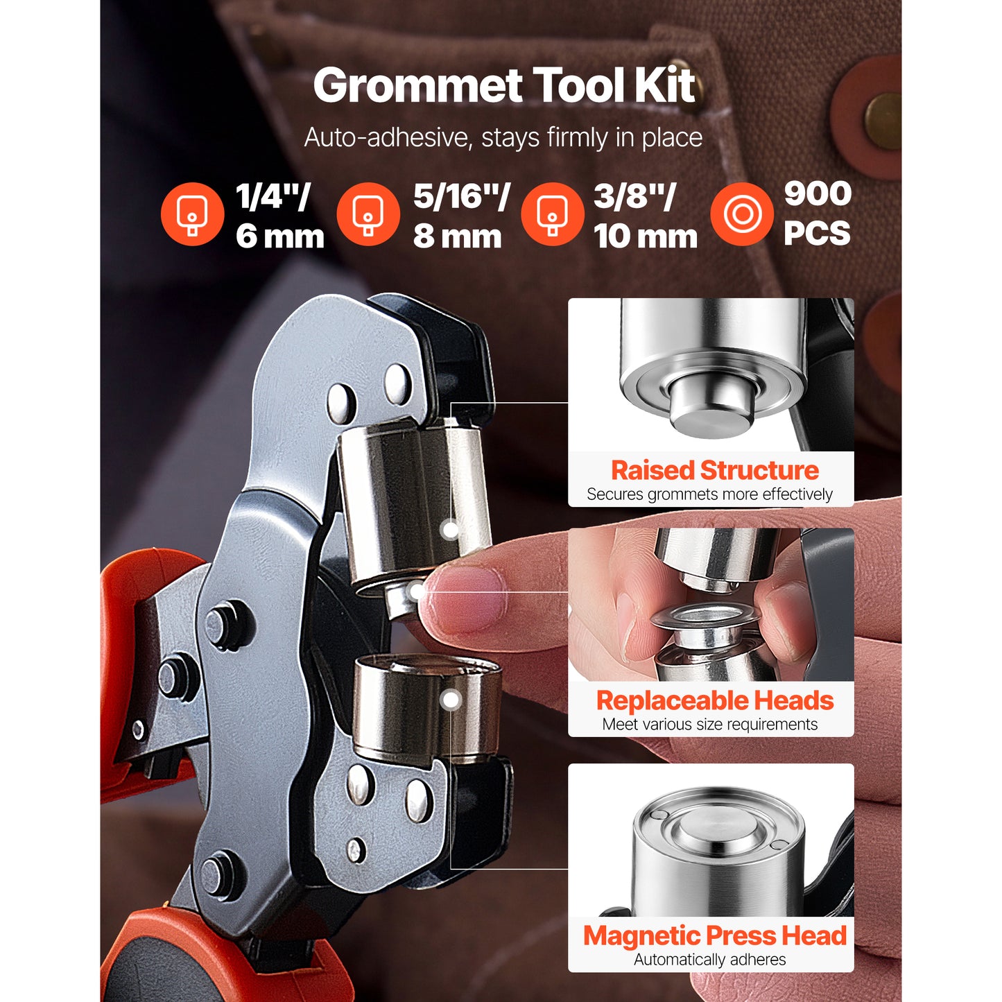 Grommet Tool Kit 900 PCS with Eyelets, Washers & Pliers for Leather & Crafts