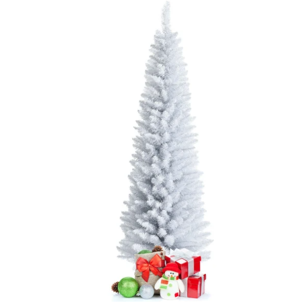 6ft Slim White Unlit Artificial Christmas Tree with Metal Stand