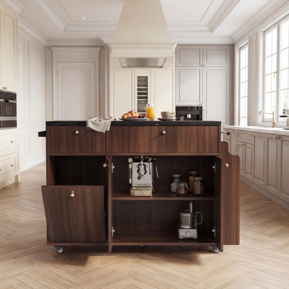 Rolling Kitchen Island Cart with Drop Leaf - Walnut Finish