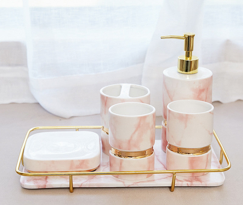Marble Toiletry Set Bathroom Storage Organizer - 5 or 6 Piece with Tray