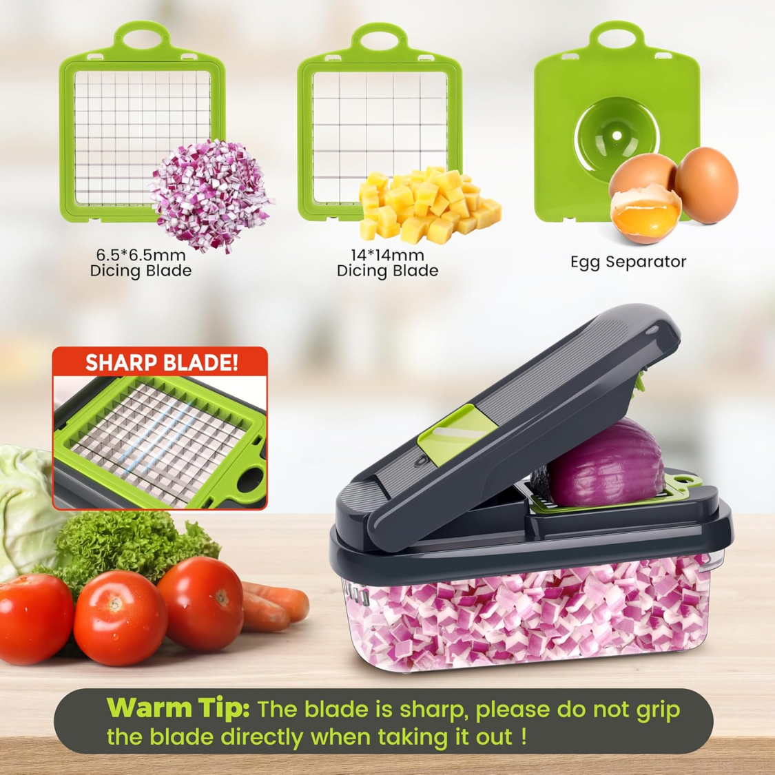 12-in-1 Vegetable Chopper with Container & Sharp Blades