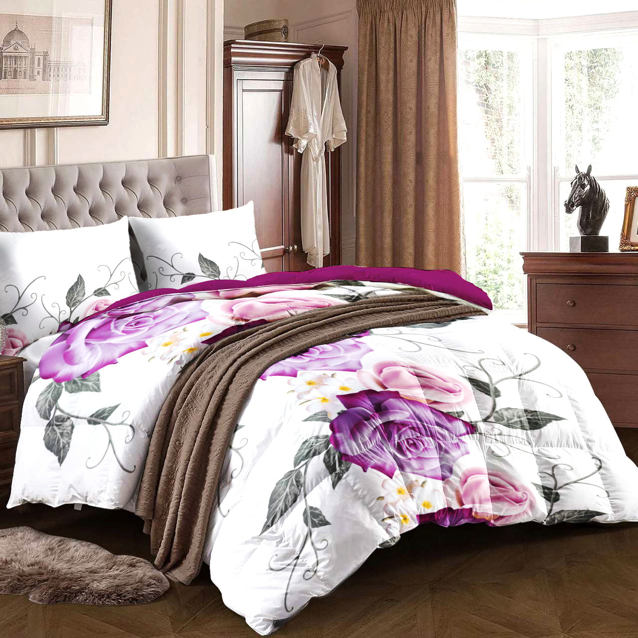 9-Piece Room In A Bag Quilt & Curtain Set - Deep Magenta Floral