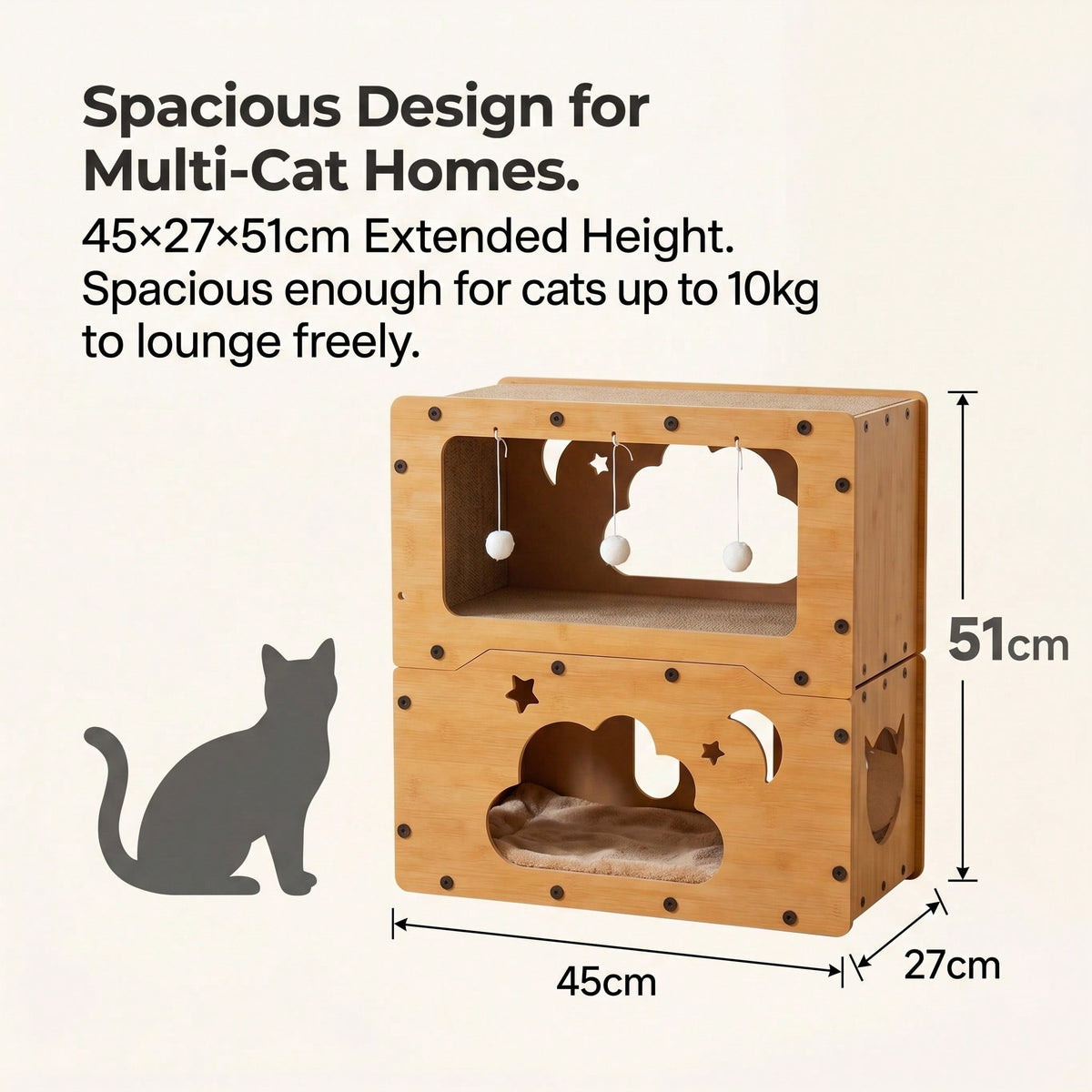 Double Layer Cat Scratcher House Large Space Cat Bed with Hanging Toy