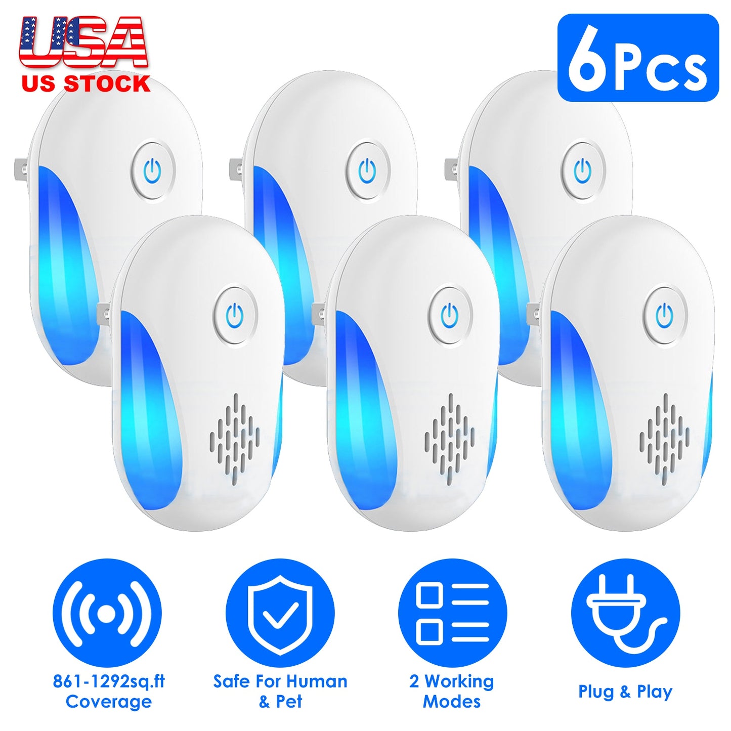 Ultrasonic Pest Repellers - 6 Packs Electric Mouse Deterrent