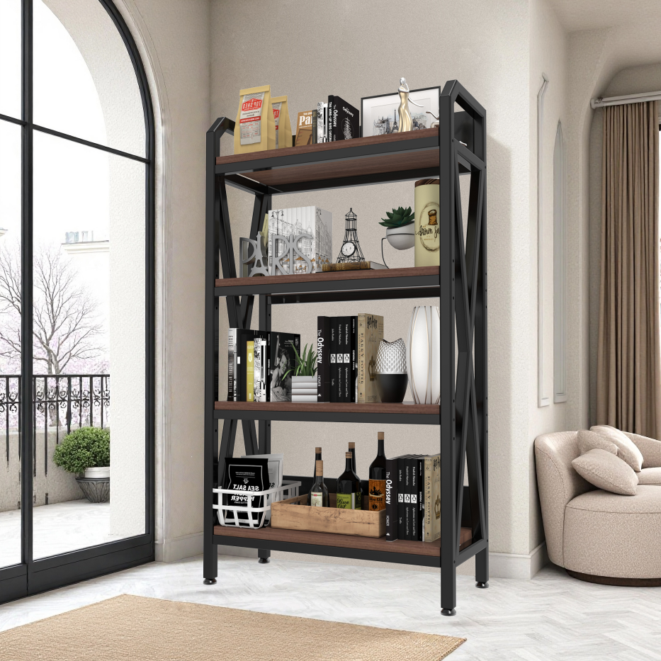 56.3'' Metal and Wooden Bakers Rack - 4-Level Kitchen Storage