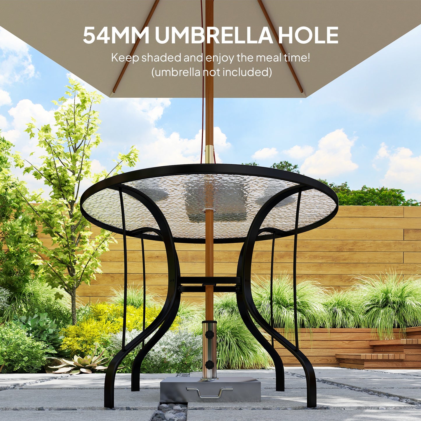 38" Round Outdoor Dining Table with Umbrella Hole - Black