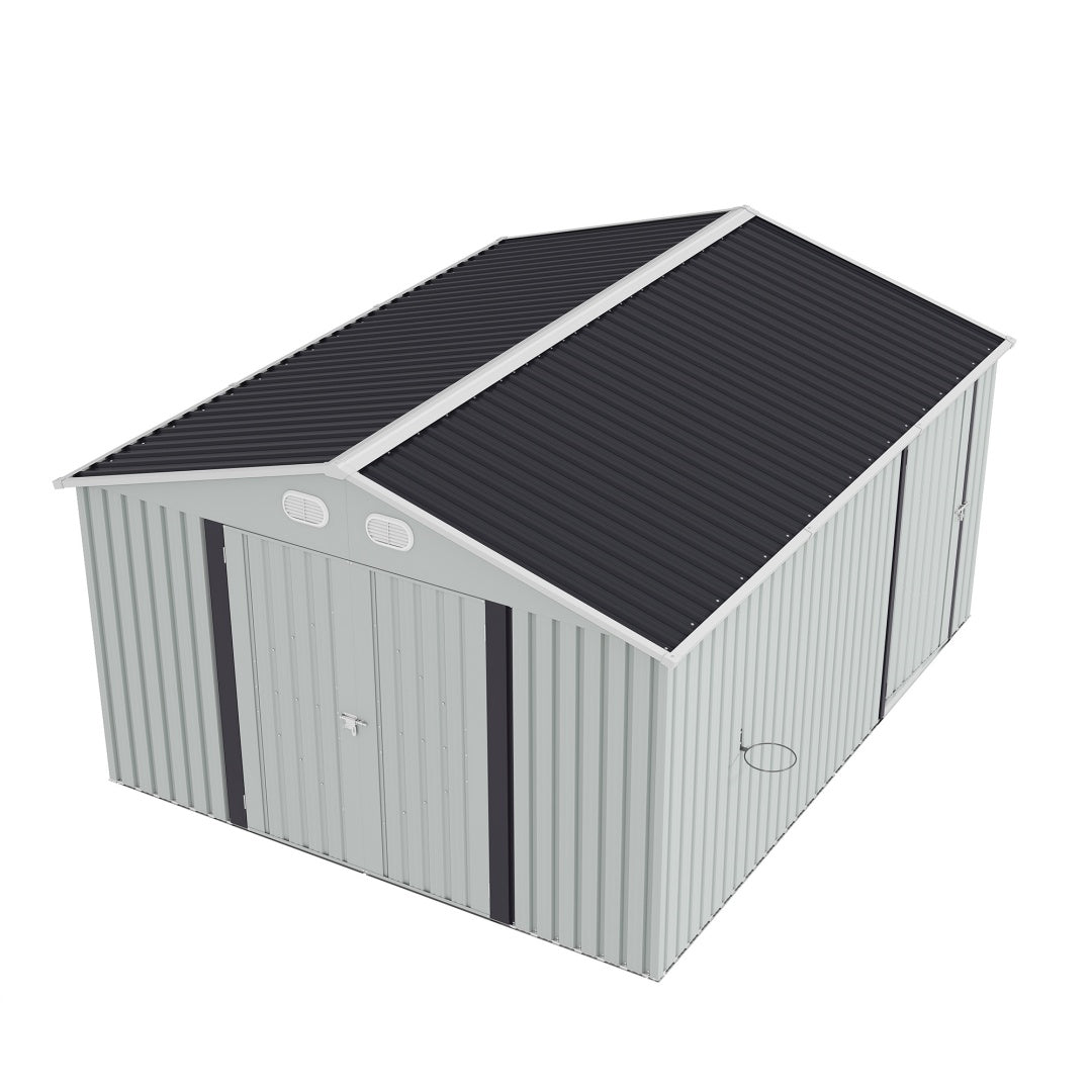 10x12 FT Outdoor Metal Storage Shed with Lockable Door - White